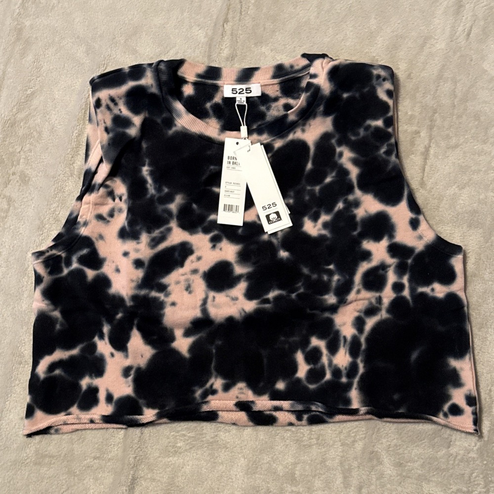525 Revolve Tie Dye Crop Sleeveless Sweatshirt Pink Black Women's S‎  FA21K021